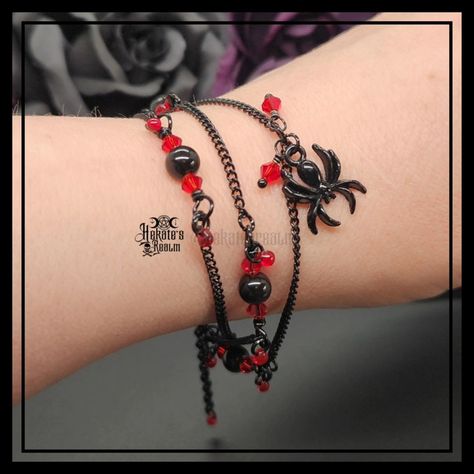 🖤🕷️🕸️❤️ New ~ Black Spider Crystal Bracelet! 🕸️ Matching Earrings and Necklace Too!🔥 . 🔥Check out the Website!👇 . 🌛hekatesrealm.com🌜 . . . . . 🌛🌝🌜 #hekatesrealm #spiderjewelry #spiderbracelet #spookyjewelry #spooky #spookyseason #spookyvibes #spookythings #spookyeveryday #spookybabe #spookylife #wednesdayvibes #wednesdayaddams #gothicsoul #gothicgirl #gothgirl #gothsofinstagram #gothstyle #gothicfashion #gothaesthetic #gothvibes #halloween #everydayishalloween #halloweeneveryday #halloweenob... Goth Bracelets, Spider Bracelet, Hex Girls, Spider Jewelry, Kandi Ideas, Red Beaded Bracelet, Halloween Everyday, Goth Jewelry, Black Spider