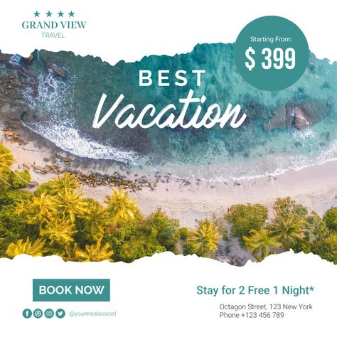 Villa Poster Design, Trip Poster Design, Vacation Poster Design, Travel Fonts, Instagram Story Ads, Hotel Marketing, Travel Poster Design, Travel Ads, Travel Jobs