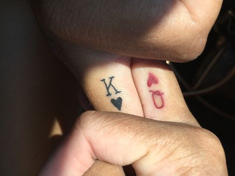 Finger Tattoos King And Queen, His And Hers King And Queen Tattoos, Q And K Tattoo Couple Tat, Husband And Wife Tattoos King Queen, K Q Tattoo Couple Tat, Matching Tattoos Couples King And Queen, Q K Tattoo, Couples King And Queen Tattoo, Q Tattoo Queen