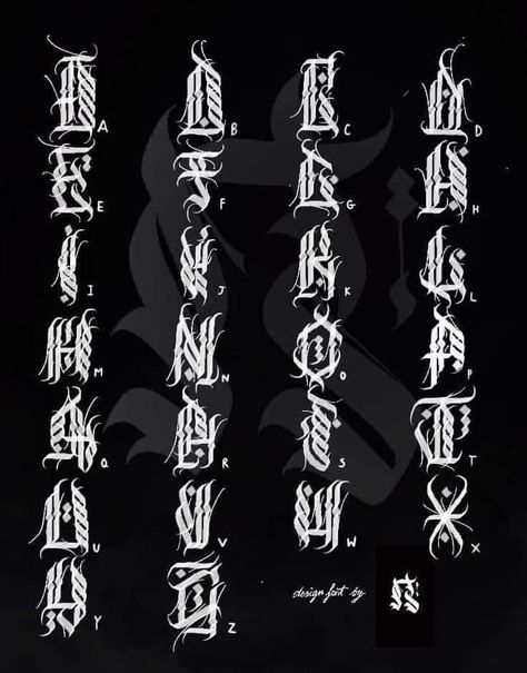 Dark Calligraphy Tattoo, Lettrage Chicano, Tattoo Alphabet, Tattoo Font For Men, Tattoo Lettering Alphabet, Minimal Tattoo Designs, Alfabet Font, Tattoo Fonts Alphabet, Graffiti Art Letters