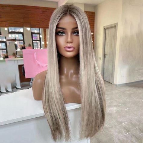 none Ashy Blonde Hair, Grey Blonde, Ash Blonde Highlights, Wig Straight, Light Blonde Hair, European Hair, Blonde Lace Front Wigs, Blonde Hair With Highlights, Blonde Wig