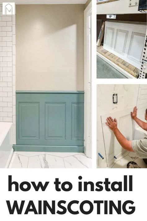 How To Install Wainscoting Panels, How To Install Wainscoting, How To Install Wall Paneling, Wainscoting Ideas Bathroom, Half Wall Ideas, Wainscoting Wall Paneling, Installing Wainscoting, Faux Wainscoting, Wainscoting Wall