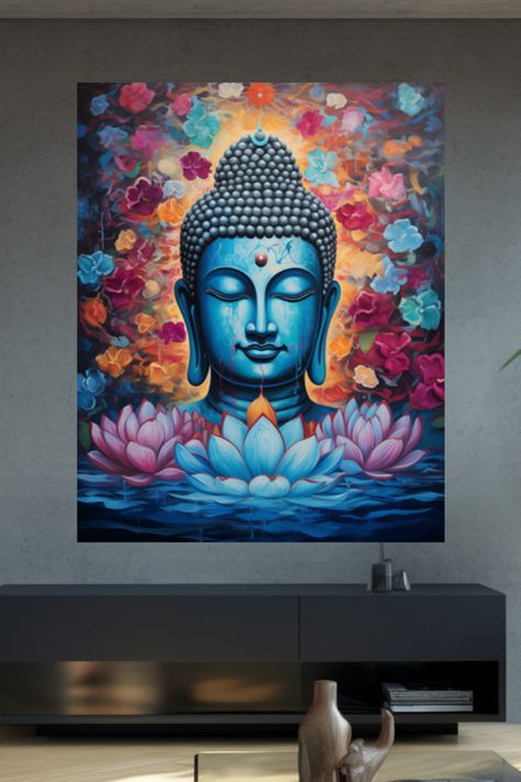 Wall Art - Elevate your space with serenity, a blue-hued Buddha in tranquil meditation. #homedecor #homedecorideas #wallart #paintings #walldecor #canvasart #Housewarminggift #canvas painting #wallartliving room #wallartideas #wallartbedroom #artwork #framedoncanvas Gods Painting On Canvas, Painting Of Buddha On Canvas, Buddha Painting On Wall, Canvas Painting Ideas Wall Decor, Buddha Painting Acrylic On Canvas, Lord Buddha Paintings, Acrylic Painting Buddha, Room Canvas Painting Ideas, Decor Paintings Canvas