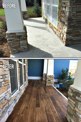 Concrete Patio Makeover, Architecture Renovation, Front Porch Makeover, Concrete Patios, Porch Remodel, Stone Pillars, Porch Makeover, Painting Concrete Porch, Porch Flooring