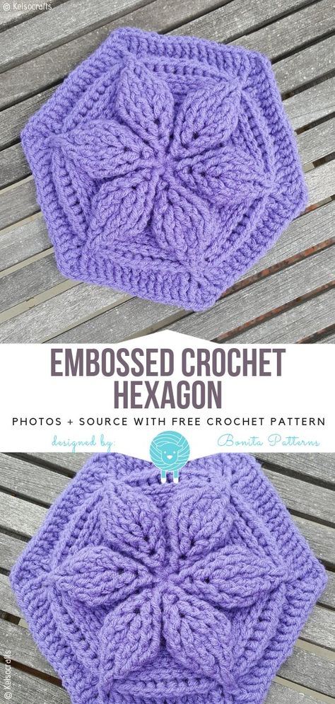 Flower Granny Hexagon, Granny Squares Ideas, Crochet Carpets, Crochet Granny Hexagon, Embossed Crochet, Crochet Flower Motif, Crochet Hexagons, Hexagon Crochet Pattern, Granny Hexagon