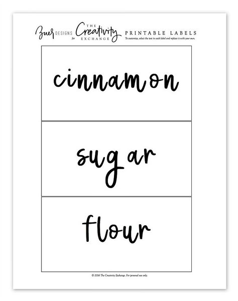 Free printable hand lettered labels that you can type in your text and edit. Kitchen Labels Printables Free Editable, Editable Pantry Labels, Pantry Labels Printable, School Poem, Free Pantry Labels, Baking Labels, Organisation Labels, Labels Printables Free Templates, Food Label Template