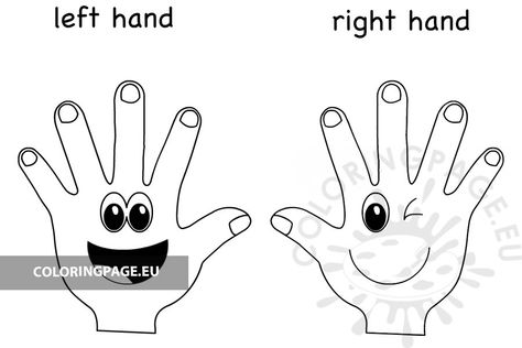 Left And Right For Preschoolers, Right Hand Left Hand Kindergarten, Hands Coloring Page, Kindergarten Assessment, Matching Worksheets, Preschool Activity, English Class, Preschool Worksheets, Worksheets For Kids