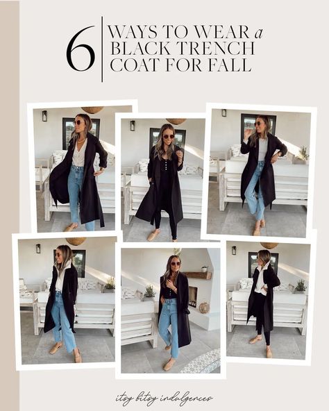 Soft Trench Coat Outfits, How To Wear Black Trench Coat, Women Black Trench Coat Outfits, Black Trench Coat Casual Outfit, Black Trench Coat Style, Outfit With Black Trench Coat, Styling Black Trench Coat, How To Style Black Trench Coat, How To Style Black Coat