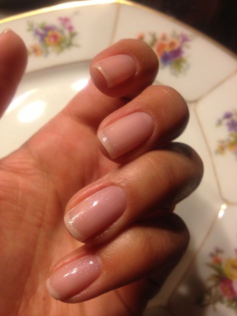 Shellac gel manicure. Clearly pink with grapefruit sparkle. Short Fingernails Natural, Natural Nails Manicure Polish, Clear Shellac Nails, Clear Gel Nails Natural Short, Super Short Gel Nails Natural, Clear Gel Manicure, Shellac Nail Polish Colors, Manicure Clear, Pink Shellac Nails