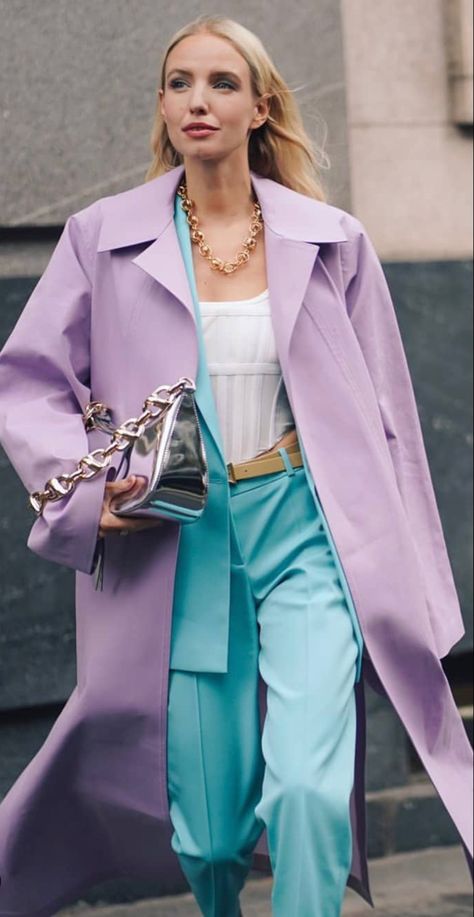 Color Outfits, Colour Combinations Fashion, Color Combos Outfit, Color Blocking Outfits, Purple Outfits, Milano Fashion Week, Looks Street Style, Inspired Outfits, Cool Street Fashion