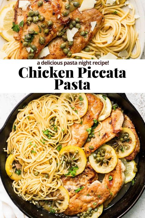 Chicken Piccata Over Pasta, Chicken Piccata With Lemon Sauce Pasta, Dinner Recipe For Hosting, Chicken Picatta With Pasta, Chicken Piccata Tortellini, Creamy Chicken Piccata Pasta, Chicken Pacata Recipes, Chicken Piccata And Pasta, Chicken Piccata With Spaghetti