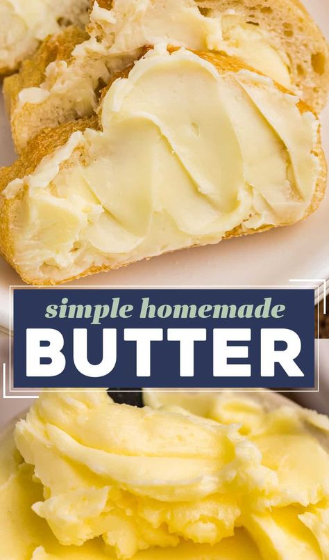 This recipe for simple and creamy homemade butter is made with just 1-2 ingredients (depending on if you want to make salted or unsalted butter), plus ice water. Who knew making butter could be so easy! How To Make Butter, Easy Dinner Desserts, Diy Butter, Butter Recipes Homemade, Butter Homemade, The Chunky Chef, Chunky Chef, Making Butter, Easy Butter