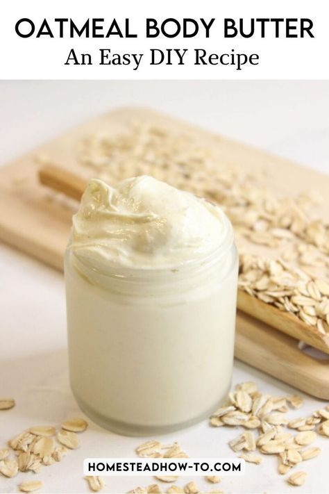 oatmeal body butter Oatmeal Body Butter, Body Butter Recipe Homemade, Diy Body Butter Recipes, Vanilla Oatmeal, Diy Oatmeal, Body Butter Recipe, Kat Diy, Homemade Body Butter, Homemade Oatmeal