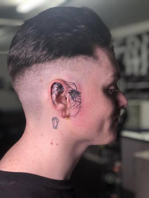 Spooky Face Tattoo, Spiderweb Face Tattoo, Spider Ear Tattoo, Spider Face Tattoo, Baddie Inspiration, Spider Face, Ear Art, Clever Tattoos, Scary Tattoos