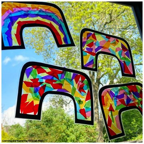 Rainbow Suncatcher Craft Rainbow Day Activities Kindergarten, Pride Art Kindergarten, Preschool Rainbow Science, Rainbow Bible Lesson For Kids, Rainbow Prek Craft, Prek Rainbow Crafts, Rainbow Art Projects For Kindergarten, Rainbow Suncatcher For Kids, Rainbow Craft For Kindergarten