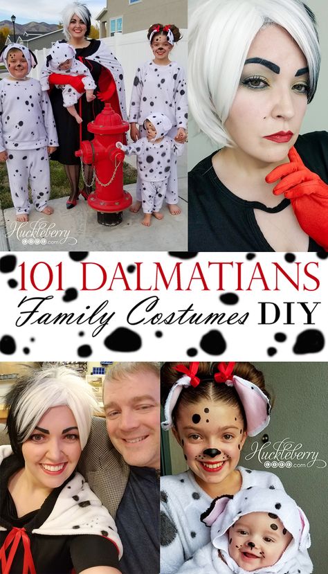 Diy Dalmatian Costume, 101 Dalmations Costume, 101 Dalmatians Costume, Dalmatian Birthday, Dalmation Costume, Puppy Halloween Costumes, Dalmatian Party, Family Costumes Diy, Dalmatian Costume