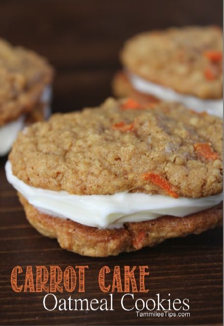 Carrot Cake Oatmeal Cookies Recipe are beyond delicious! Oh my! You could eat them for breakfast, as a sweet treat, or really any time of the day! They must be sort of healthy because they have carrots in them right.... :-) Carrot Cake Oatmeal Cookies, Carrot Cake Oatmeal, Carrot Cake Cookies, Whoopie Pie, Whoopie Pies, Baked Goodies, Think Food, Yummy Sweets, Tea Cakes