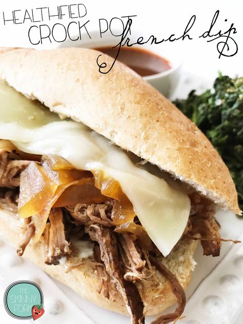 Healthified Crock Pot French Dip — The Skinny Fork Crock Pot French Dip, French Dip Recipes, French Dip Crock Pot, Low Carb Taco, Crock Pot Dips, French Dip Sandwich, French Dip, Crockpot Dishes, Healthy Peanut Butter