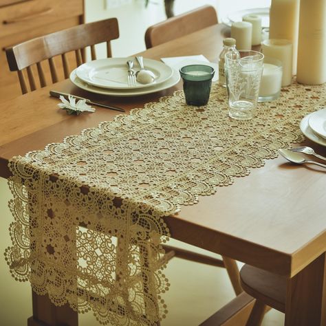 PRICES MAY VARY. Lace ELEGANT HOME TOUCH: Our table runner brings a touch of elegance to your home. Delicately designed with an ornate pattern and embroidery, it's perfect for your dining room, coffee table, TV cabinet, or dresser. It adds warmth to family gatherings and enhances the charm of any event. CAREFULLY CRAFTED: Made from high-quality polyester, it's soft, wrinkle-resistant, and colorfast. It not only looks good but also protects your table from spills and stains. ARTISTIC DETAIL: We t Lace Table Runner Wedding, Embroidery Table Runner, Fun Table Runner, Table Runner Farmhouse, Embroidery Table, Ornate Pattern, Lace Table Runner, Coffee Table Kitchen, Vintage Table Runner