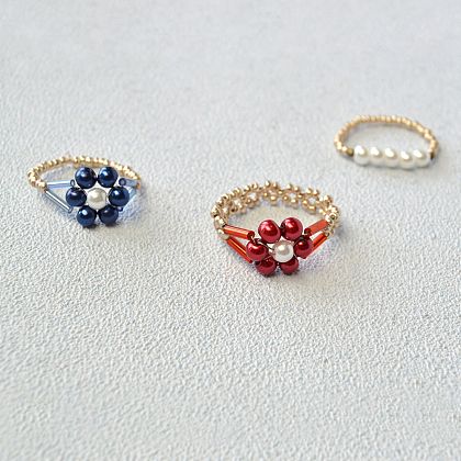 Pearl Bead Flower Rings | Pandahall Inspiration Projects Bead Flower Ring Tutorial, Seed Bead Flower Ring, Flower Ring Tutorial, Beaded Flower Rings, Seed Bead Flower, Wire Jewelry Earrings, Diy Beaded Rings, Wire Jewelry Rings, Seed Bead Flowers