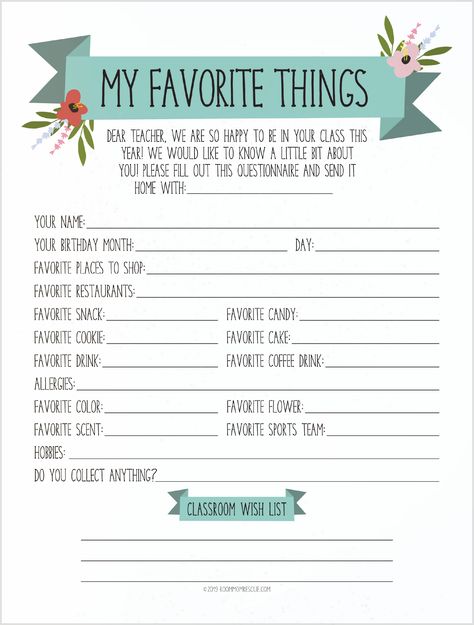 Learn what the teacher's favorite things are with this free printable teacher questionnaire! Get To Know My Teacher Printable, Teachers Favorites List, Teacher Spotlight Questions, Free Get To Know You Printable, Teacher Survey For Gifts Favorite Things, Favorite Things Questionnaire, Teacher Favorite Things Printable, Teacher Likes Survey Free Printable, Get To Know Your Teacher Printable