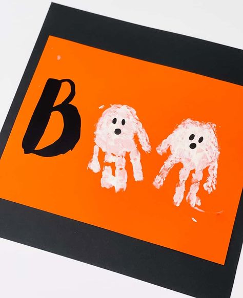 Hand And Feet Halloween Crafts, October Crafts For Prek, Nocturnal Animal Crafts For Infants, Friday The 13th Crafts For Toddlers, Dog Print Halloween Craft, Friday The 13th Crafts For Kids, Halloween Ghost Crafts Preschool, Puffy Paint Ghost Craft, Halloween Artwork For Toddlers