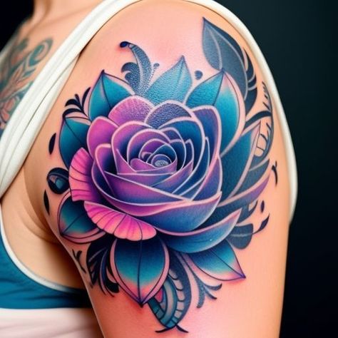 Blue Rose Tattoos For Women, Orange Rose Tattoo, Tattoo Colors, Watercolor Tattoo Ideas, Tattooed Man, Best Cover Up Tattoos, Japanese Tattoo Symbols, Wolf Life, Tattoo Floral