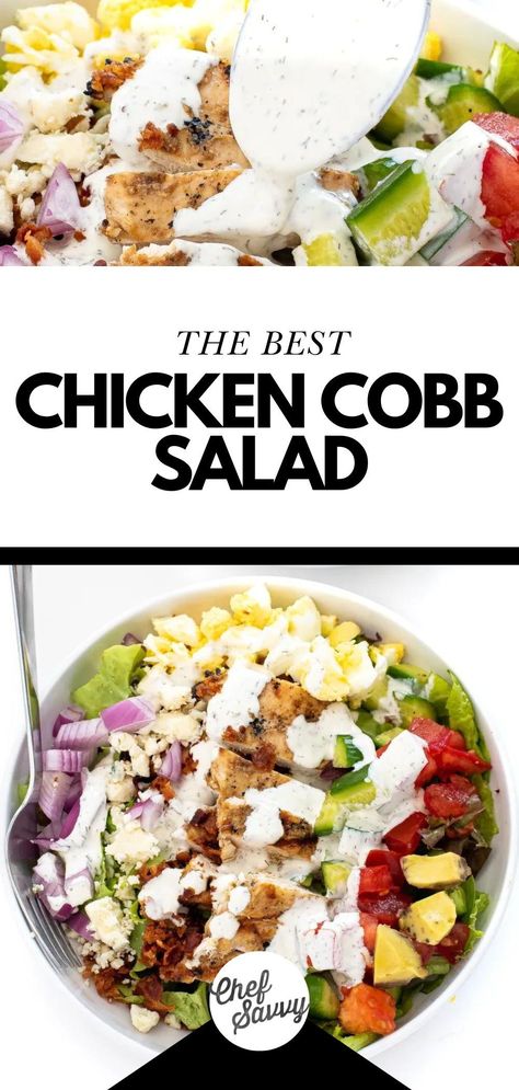 Grilled Chicken Cobb Salad Recipes, Healthy Chicken Cobb Salad, Chicken Cobb Salad Recipe, Simple Grilled Chicken, Cobb Salad Dressing, Cobb Salad Ingredients, Chicken Cobb Salad, Chef Savvy, Cobb Salad Recipe