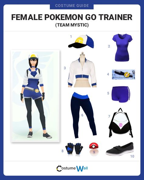 Dress Like a Female Pokemon Go Trainer (Mystic) Costume | Halloween and Cosplay Guides Eeveelutions Costumes, Animecon Cosplay, Pokemon Go Outfit, Pokemon Cosplay Female, Pokemon Trainer Cosplay, Pokemon Trainer Costume, Pokemon Go Trainer, Pokemon Go Game, Female Pokemon