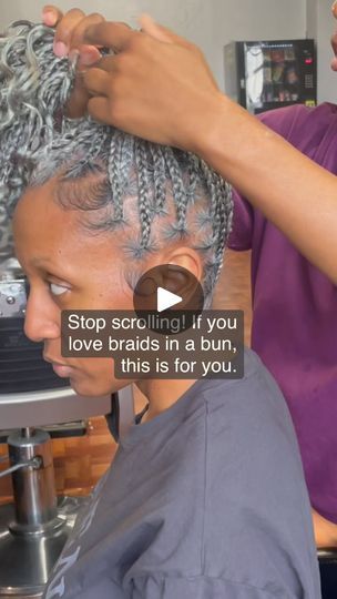 Grey Hair Braids Hairstyles, Salt And Pepper Knotless Braids, Gray Ponytail For Black Women, Salt And Pepper Braids, Gray Braids For Black Women Silver Hair, Grey Braids For Black Women, Salt And Pepper Braids Black Women, Braids For Older Black Women Over 50, Mohawk Braid Styles