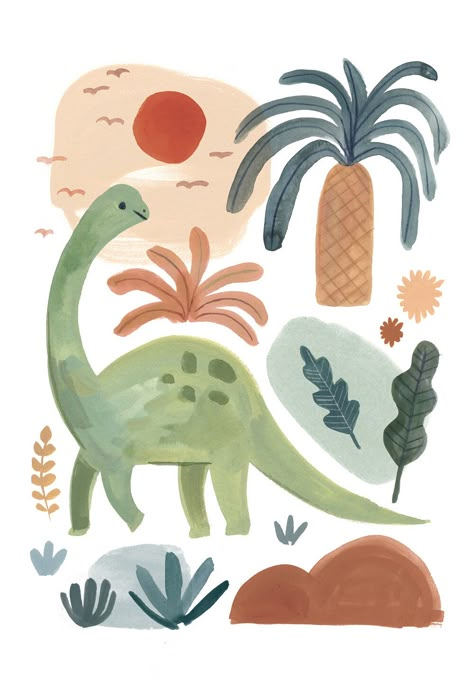 KASS REICH illustration Brontosaurus Art, Dinosaur Nursery Decor, Dino Art, Nursery Illustration, Dinosaur Illustration, Retro Pictures, Dinosaur Nursery, Nursery Paintings, Dinosaur Art