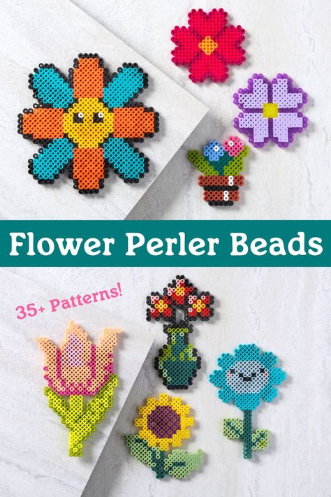 If you love pretty florals, get over 35 free and easy patterns for flower perler beads! Get roses, sunflowers, daisies, and more. These are great for spring, summer, Mother’s Day, and more. Flower Pattern Beads, Peeler Bead Flower, Perler Flower Patterns, Spring Perler Bead Patterns, Perler Bead Daisy, Perler Bead Flower Patterns, Hama Beads Flower, Perler Bead Flowers, Flower Perler Bead Patterns