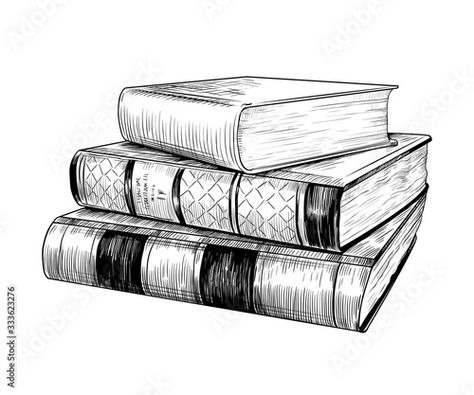 Stock Image: .Stack of books in a horizontal position..Hand-drawn vector drawing in vintage style. Sketch. Imitation of engraving. Tatouage Fibonacci, Fall Drawings, Object Drawing, Art Drawings Sketches Pencil, Beautiful Book Covers, Book Tattoo, Fairy Book, Book Drawing, Pencil Art Drawings