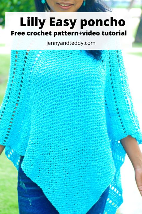 Crocheted Poncho Patterns Free Easy, Easy Crochet Poncho Free Pattern, Simple Poncho, Crochet A Cardigan, Easy Crochet Poncho, Crochet Cardigan For Beginners, Crochet Poncho Patterns Easy, Cape Crochet, Poncho Crochet Pattern