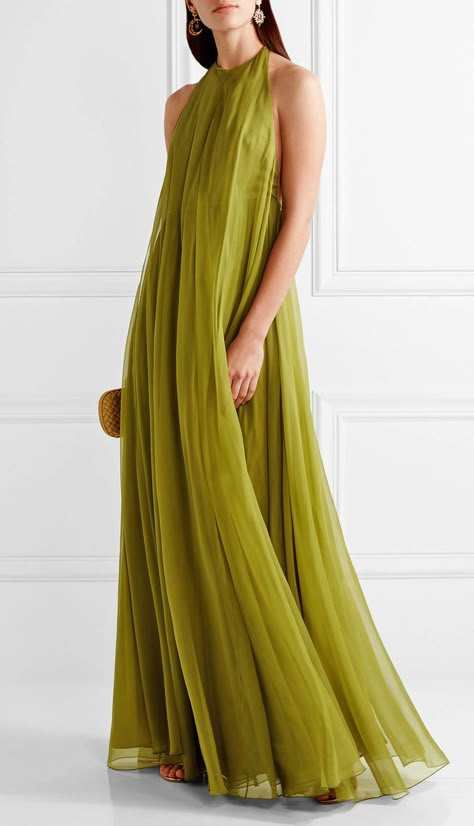 Ethereal Gown, Dorothy Dandridge, Green Stuff, Sleeveless Long Dress, Gold Accessories, Green Silk, Types Of Dresses, Silk Chiffon, Gianvito Rossi