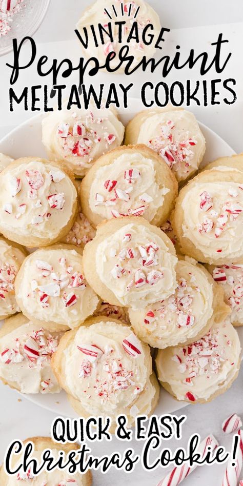 Candy Melt Cookies, Peppermint Melt Aways Cookies, Soft Peppermint Cookies, Christmas Meltaway Cookies, Peppermint Crumble Cookies, Christmas Cookies Recipes Peppermint, Peppermint Sandwich Cookies, Peppermint Meltaways Christmas Cookies, Peppermint Sour Cream Cookies