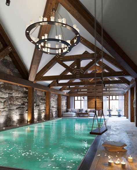 Indoor Pool House, Indoor Swimming Pool Design, Indoor Pool Design, Piscina Interior, Indoor Pools, Indoor Swimming Pool, Swimming Pool House, Luxury Pools, Indoor Design