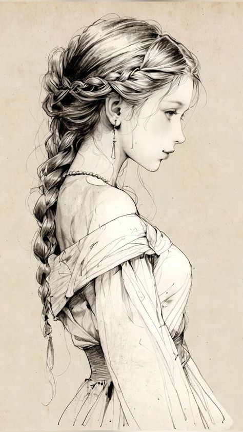 Dreamy Sketches, Tracing Pictures, Sketches Of People, How To Draw Anime Hair, 인물 드로잉, Book Drawing, Artistic Inspiration, People Illustration, Vintage Poster Art