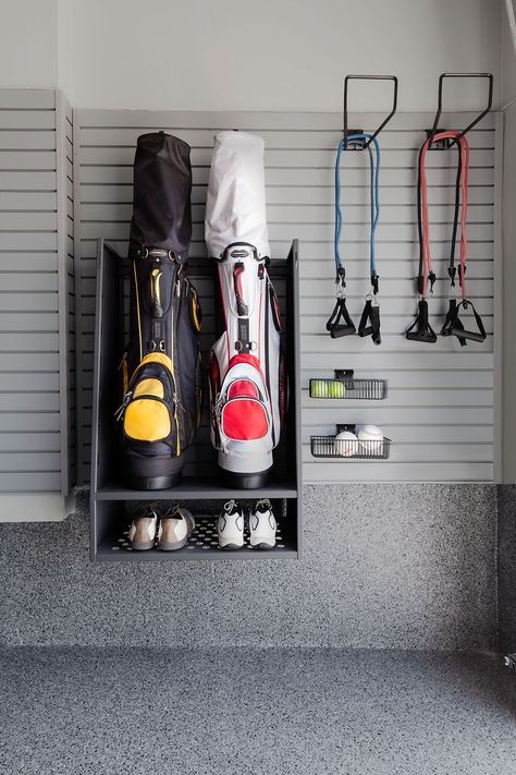 Backyard Organization, Sports Equipment Organization, Garage Wall Organizer, Sports Equipment Storage, Garage Storage Inspiration, Home Gym Garage, Garage Storage Shelves, Workout Room, Garage Remodel