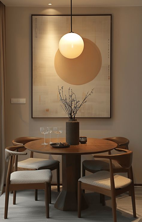 Dining Room Design Small Apartment, Scandinavian Dinner Table, Japandi Dinner Table, Japandi Design Interior, Japandi Texture, Dinner Room Decoration, Japandi Dining Area, Dinner Room Ideas, Dining Room Japandi