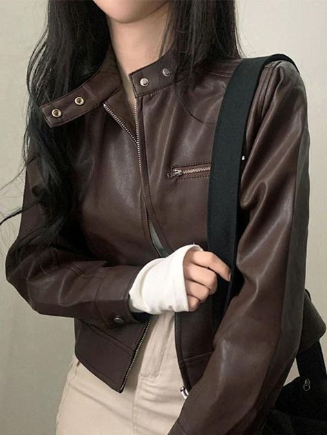 2023 Buy Solid Zip Up Leather Jacket under US$49 in Jackets Online Store. Free Shipping with US$69+. Check reviews and buy it today. Style: Casual/Street/Vintage/Hip Pop/Preppy Fabric Content: Polyester Fit Type: Loose Fit Neckline: Collar Neck Sleeve Length: Long Sleeve #vintage #vintagestyle #blackfriday #christmas #fall #fallfashion #winter #streetstyle #outfits #ootd #trendyoutfits #fashionista #casualoutfits #longsleeve Zip Up Leather Jacket, Jackets Design, 90s Fashion Grunge, China Style, Leather Jacket Outfits, Collar Neck, Rachel Green, Aesthetic Shirts, Biker Leather