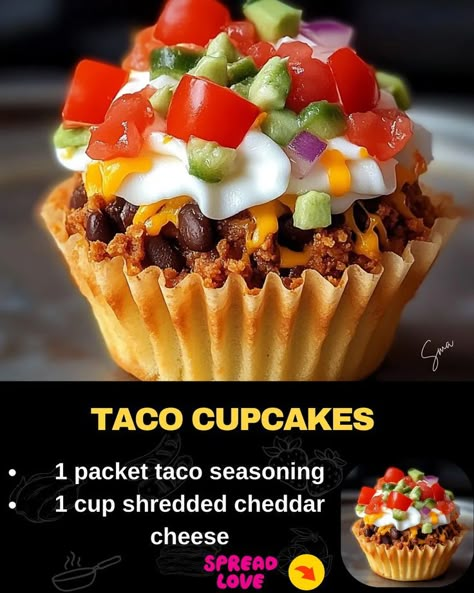 TACO CUPCAKES RECIPE: A FUN TWIST ON A CLASSIC! Taco Cupcakes, Beef Tips And Noodles, Wonton Tacos, Mexican Casserole Recipe, Taco Cups, Crispy Wonton, Mini Tacos, Chicken Pasta Bake, Wonton Wrappers