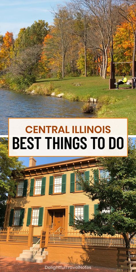 a collage of activities and attractions in Central Illinois Day Trip Ideas Illinois, Things To Do In Illinois Not Chicago, Things To Do In Illinois, Casey Illinois, Illinois State Parks, Travel Illinois, Ottawa Illinois, Danville Illinois, Belleville Illinois