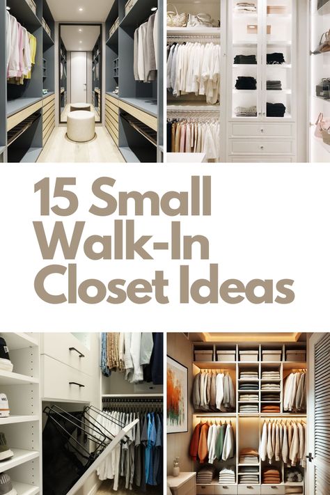 Transform your tiny walk-in closet into a luxurious and practical space with these 15 creative ideas! From adjustable shelving and pull-down rods to vertical storage and boutique lighting, these tips will help you maximize every inch. Whether you're aiming for better organization or a stylish upgrade, these solutions are perfect for making your closet functional and chic. Click to explore these inspiring small walk-in closet ideas! Practical Walk In Closet, Best Closets For Women, Ikea Closet Walk In, Walk In Closet Corner Solutions, Diy Small Walking Closet Ideas, Doorless Walk In Closet, Spare Bedroom Into Walk In Closet On A Budget, Mini Walkin Closet, 12x7 Walk In Closet