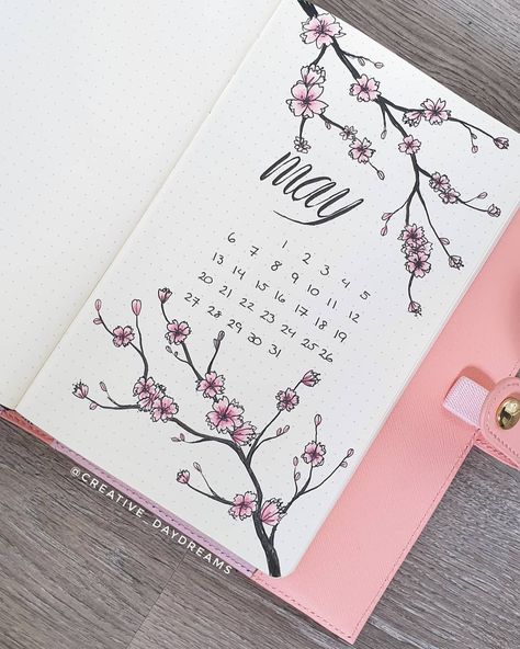 Cherry Blossom Journal Theme, Sakura Journal Ideas, Cherry Blossom Journal Ideas, Bujo Cherry Blossom Theme, Bujo Sakura Theme, May Journal Ideas Cover, May Cover Page Bullet Journal, My Diary Ideas, Cherry Blossom Bujo