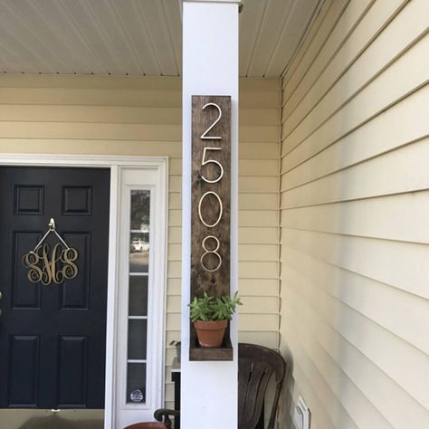 Updated Cabin, Planter Shelf, Custom Porch, Box House, House Number Sign, Front Porch Decorating, Number Sign, Address Plaque, House Number