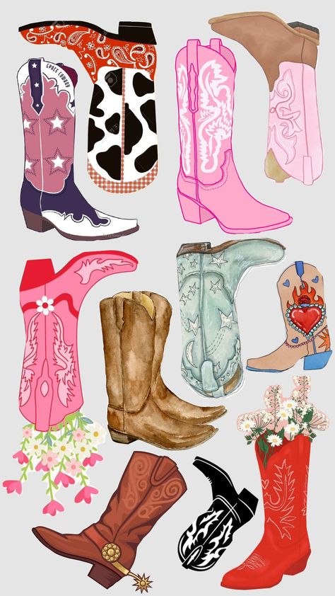 Boots Wallpaper, Horse Collage, Country Stickers, College Canvas, Western Wallpaper Iphone, Cowboy Aesthetic, Love Pink Wallpaper, Collage Drawing, Cute Fall Wallpaper