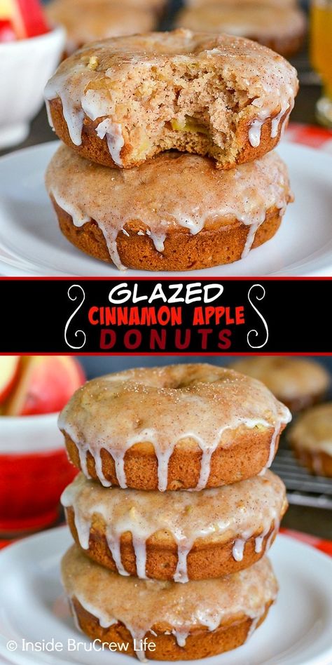 Apple Spice Donuts Baked, Baked Apple Cinnamon Donut Recipe, Apple Cake Donut Recipe, Apple Cinnamon Donuts Baked, Baked Apple Donuts With Donut Pan, Baked Apple Doughnut Recipes, Baked Apple Donuts Recipe, Cinnamon Sugar Glaze, Apple Cinnamon Donut Recipe