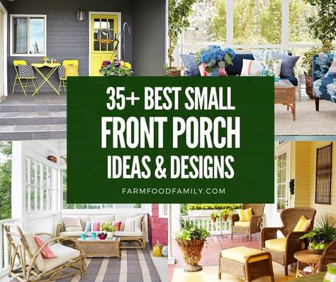 35+ Best Small Front Porch Decor Ideas and Designs On A Budget (2022) Small Front Porch Decor, Porch Ideas On A Budget, Front Porch Decor Ideas, Small Front Porch, Corner Bench, Yellow Cushions, Small Front Porches, Front Porch Decor, Front Porches