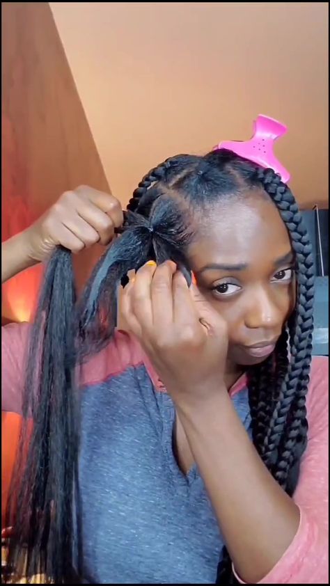 Ways To Style Big Knotless Box Braids, Jumbo Box Braids On Natural Hair, 4 Large Knotless Box Braids, Box Braids With Elastic Bands, Easy Knotless Braids Hairstyles, Easy Way To Do Knotless Braids, Knotless Box Braids With Natural Hair, Diy Easy Braids On Yourself, Beginner Braiding Hairstyles